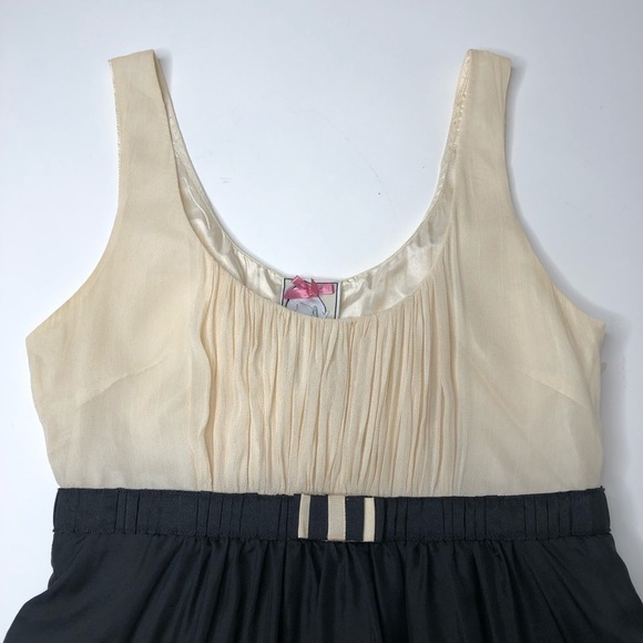 Anthropologie Yoana Baraschi Silk Black Cream Satin Ruffle Retro Cocktail - Picture 5 of 16